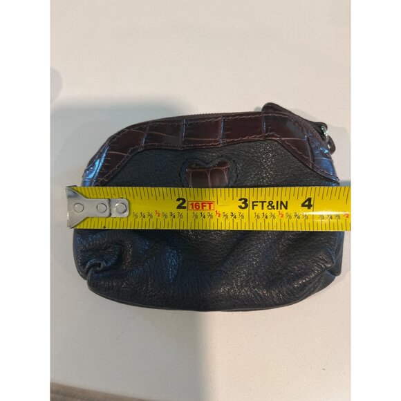 Small Black Leather Heart Coin Purse With Crocodile Embossed Trim & Zipper Closu - Picture 7 of 8